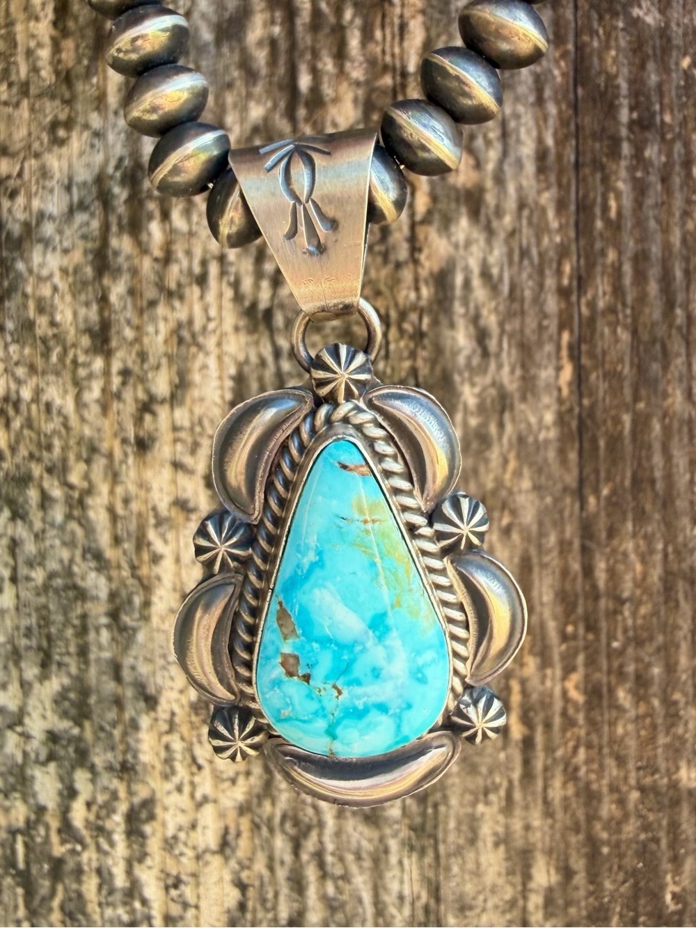 Sonoran Rose Turquoise Sterling Silver Pendant by Navajo Artist Ray Delgarito